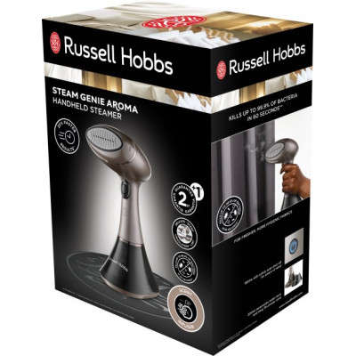 Russell Hobbs Відпарювач компактний Steam Genie Aroma, 1800Вт, 200мл, постійна пара - 32гр, керам. підошва, чорно-коричневий