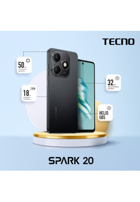 TECNO Смартфон Spark 20 (KJ5n) 6.56" 8/256ГБ, 2SIM, 5000мА•год, Gravity Black