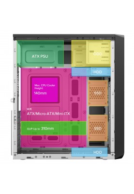 2E Корпус TeamX TMX01 з БЖ 2E ATX400W 2xUSB2.0 1x80мм VGA 310мм, ATX чорний