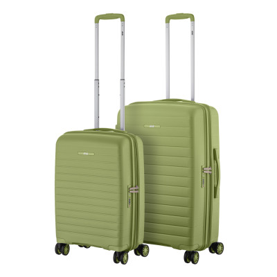 2E Набір валіз 2E, Aero, поліпропілен, (M+S), TSA, 4 колеса, EXP, оливково-зелений
