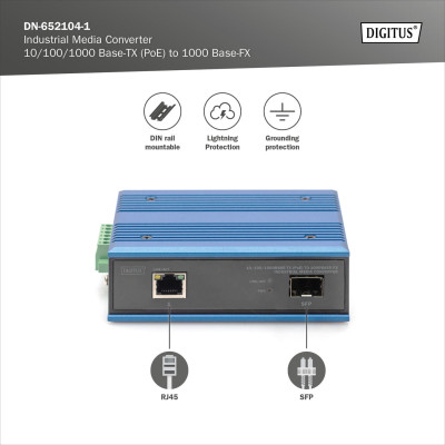 Digitus Медіаконвертор Industrial Gigabit PoE+ PSE, RJ45, SFP
