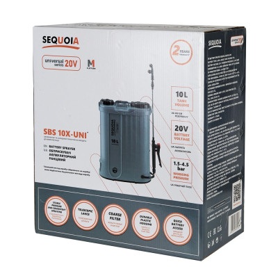 SEQUOIA Обприскувач акумуляторний SBS10X-UNI 10л 20В 4.5бар 2.5кг без АКБ та ЗП SEQUOIA Обприскувач акумуляторний SBS10X-UNI 10л 20В 4.5бар 2.5кг без АКБ та ЗП