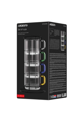 ARDESTO Набір чашок 350мл, 4шт, боросилікатне скло, прозрачний