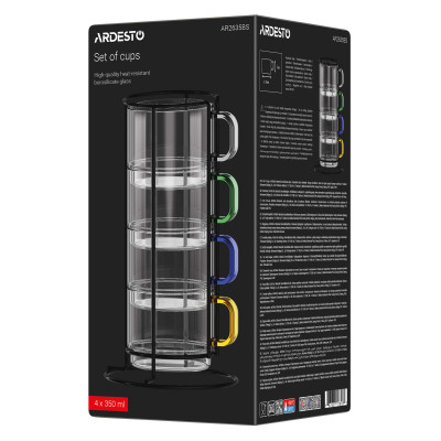 ARDESTO Набір чашок 350мл, 4шт, боросилікатне скло, прозрачний