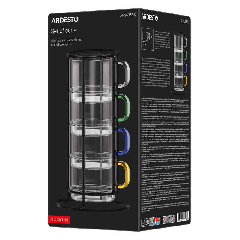 ARDESTO Набір чашок 350мл, 4шт, боросилікатне скло, прозорий