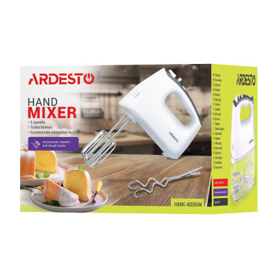 ARDESTO Міксер ручний 400Вт, насадки-4, турборежим, білий