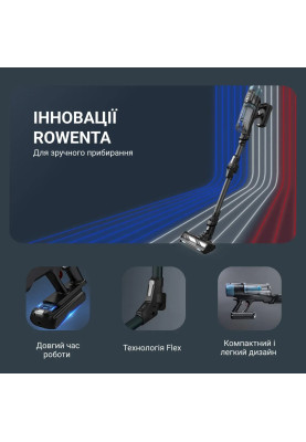 Rowenta Пилосос безпровідний X-Force Flex 14.80 Animal Aqua, 240Вт, вологе прибирання, конт пилок -0.65л, автон. робота до 90хв, HEF system 99,9%, чорно-синій