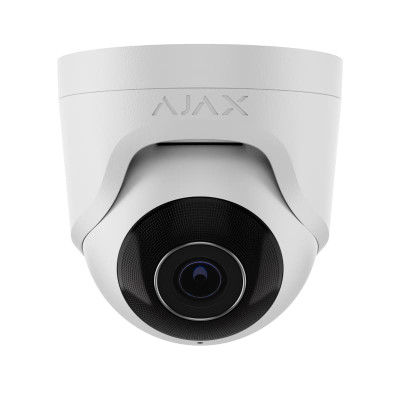 Ajax IP-Камера дротова TurretCam, 8мп, 4мм, Poe, True WDR, IP 65, ІЧ 35м, аудіо, кут огляду 75°до 85°, купольна, біла