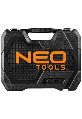 Neo Tools Набір інструментів, набір торцевих головок, 86шт, 1/2", 1/4", CrV, кейс