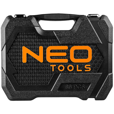 Neo Tools Набір інструментів, набір торцевих головок, 86шт, 1/2", 1/4", CrV, кейс
