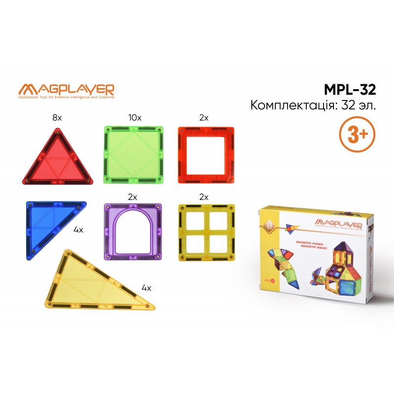 MagPlayer Конструктор магнітні плитки 32 ел. (MPL-32)