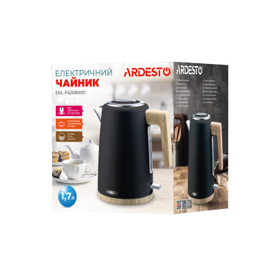 ARDESTO Електрочайник EKL-F420WWD, 1.7л, метал, мат, Strix, чорний