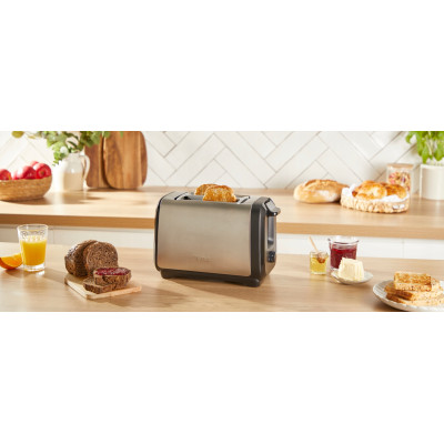 Tefal Тостер Subito 1100Вт, розморожування, щипці, нерж. сталь, чорний