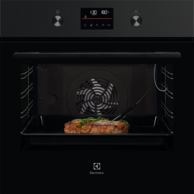 Electrolux Духова шафа електрична, 72л, A+, пара, дисплей, конвекція, телескопічні напрямні, чорний