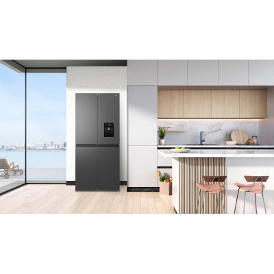 TCL Холодильник SBS, 185х84х68, холод.відд.-297л, мороз.відд.-169л, 4 дв., A++, NF, інв., диспл зовн., диспенсер., нерж