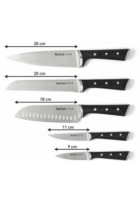 Tefal Набір ножів Ice Force, 5 пр., з дерев'яною колодкою, нержавіюча сталь, плаcтик, чорний