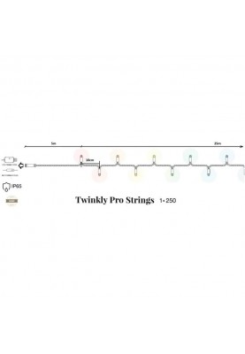 Twinkly Pro Smart LED Гірлянда Strings RGBW 250, одна лінія, IP65, AWG22 PVC, прозорий