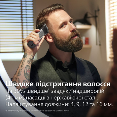 Philips Тример Series 9000, акум., насадок-20, OneBlade в компл., сталь, сірий