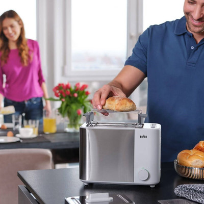 Braun Тостер IDCollection 1000Вт, пластик+метал, підігрів, підсвітка кнопок, білий+нерж