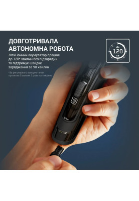 Rowenta Машинка для стрижки Advancer, для бороди, вусів, голови, мережа+акум., роторний мотор, насадок-3, кейс, титан.напил., темно-синій