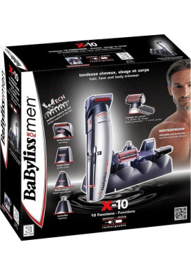 BaByliss Набір для стрижки Babyliss, для голови, вусів, бороди, носа і тіла, мережа+акум., насадок-10, сріблястий
