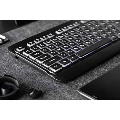 2E Клавіатура мембранна KS120 104key, USB-A, EN/UK/RU, White LED, чорний