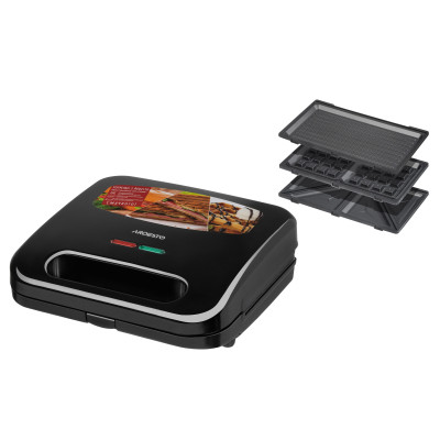 ARDESTO Мультимейкер 700Вт, алюміній, 3 пластини, корпус-пластик, чорний