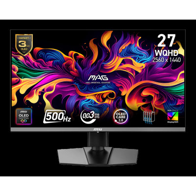 MSI Монітор MSI 26.5" MAG 272QP QD-OLED-X50 2xHDMI, DP, USB-C, Audio, QD-OLED, 2560x1440, 500Hz, 0.03ms, DCI-P3 99%, FreeSync, Pivot, HDR500