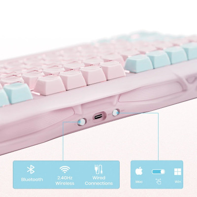 GravaStar Клавіатура механічна GravaStar Mercury K1 Lite 80keys, GravaStar x BSUN Grey, BT/WL/USB, Lumen Rose