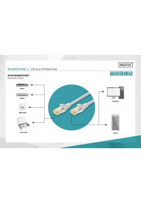 Digitus Патч-корд CAT 6a S-FTP, 20м, AWG 26/7 сірого кольору