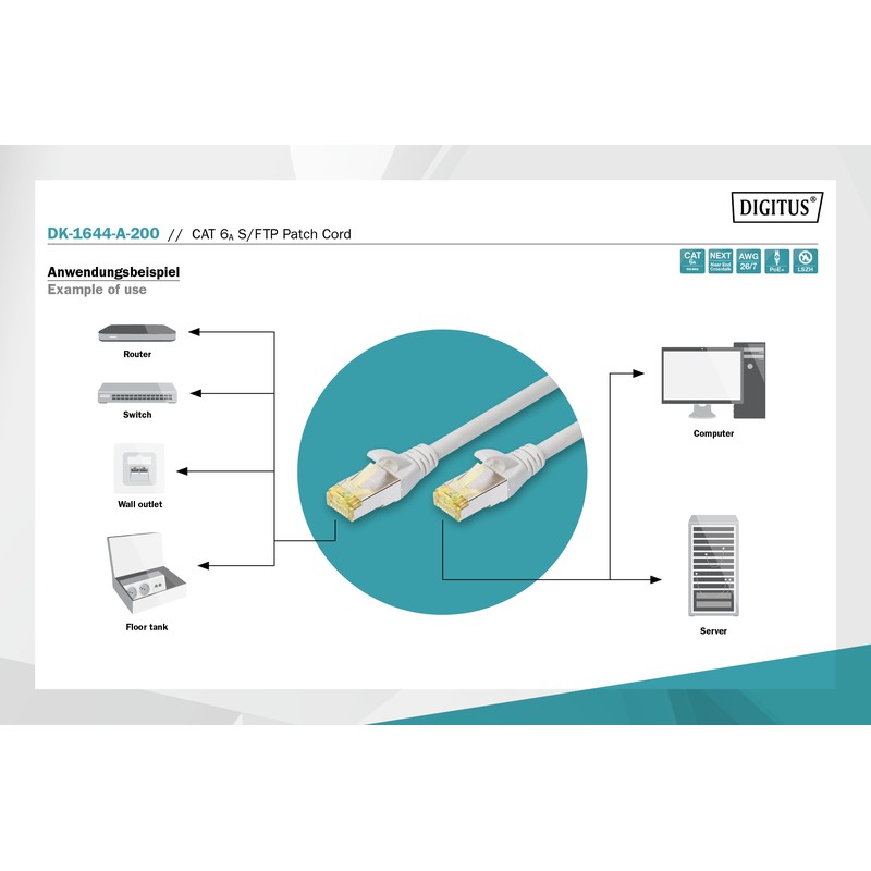 Digitus Патч-корд CAT 6a S-FTP, 20м, AWG 26/7 сірого кольору