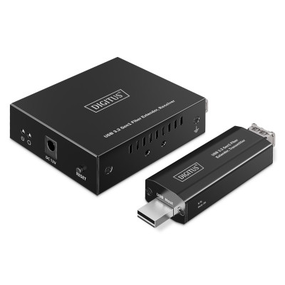 Digitus Підовжувач USB 3.2 Gen1, для використання з кабелем FO MM LC, до 300 м, 3 х USB-A, 1 x USB-C, чорний