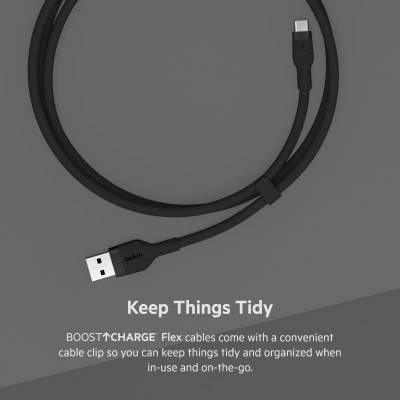 Belkin Кабель USB-A - USB-C силіконовий, з кліпсою, 2м, чорний