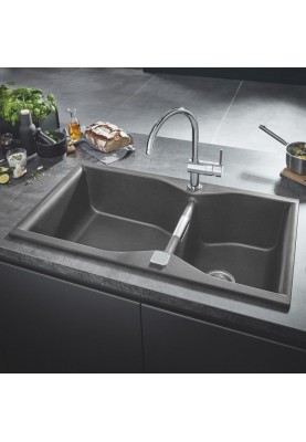 Grohe Мийка кухонна K700, граніт, прямокут., без крила, 900x500x230мм, чаша - 2, врізна, сірий граніт