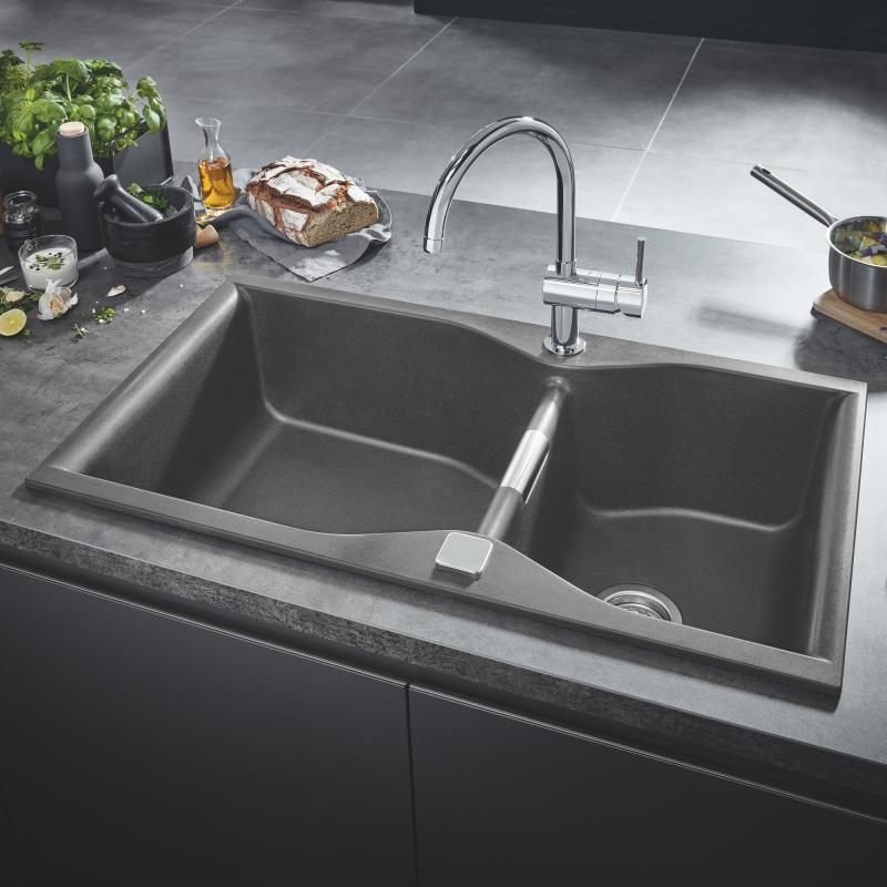 Grohe Мийка кухонна K700, граніт, прямокут., без крила, 900x500x230мм, чаша - 2, врізна, сірий граніт