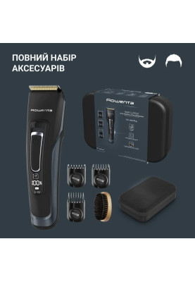 Rowenta Машинка для стрижки Advancer, для бороди, вусів, голови, мережа+акум., роторний мотор, насадок-3, кейс, титан.напил., темно-синій