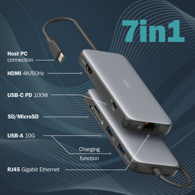 Digitus Док-станція USB-C > HDMI/2xUSB-A/USB-C/SD/MicroSD/RJ54