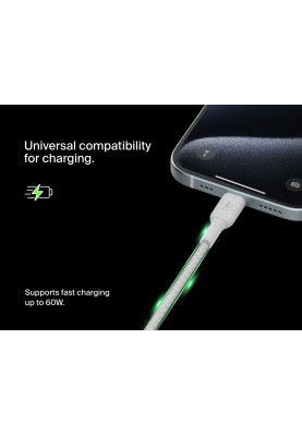 Belkin Кабель USB-C > USB-C заряджання/синхронізації 2м, 60Вт, Type-C, плетен, білий