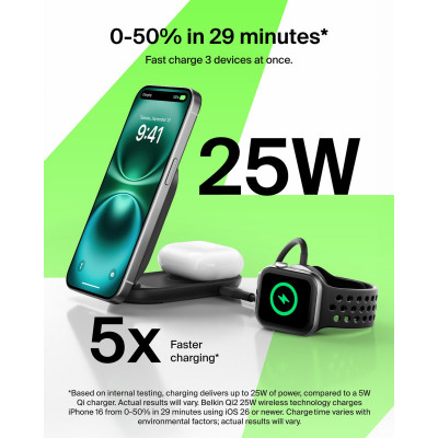 Belkin Зарядне бездротовий пристрій Belkin UltraCharge 2-in-1 Foldable Magnetic Charging 25Вт, чорний