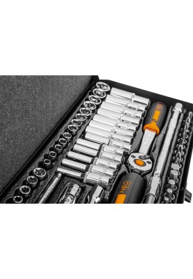 Neo Tools Набір інструментів, Набір торцевих головок, 63шт, 1/4", CrV, металевий кейс