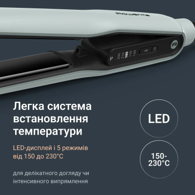 Rowenta Випрямляч Thermoglide, темп.режимів-5, 150-230С, іонізація, титан, світло-зелений