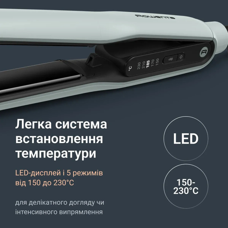 Rowenta Випрямляч Thermoglide, темп.режимів-5, 150-230С, іонізація, титан, світло-зелений