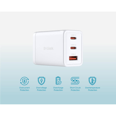 D-Link Зарядний пристрій мережевий DCP-651 65Вт GaN 2хUSB-С, 1xUSB-A, білий