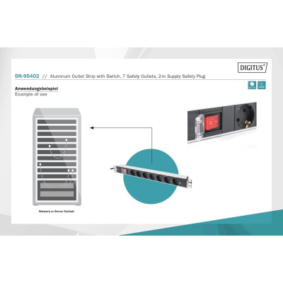 Digitus Блок розеток 1U, 7xSchuko, 16A, 250V, вимикач, вилка Schuko Digitus Блок розеток 1U, 7xSchuko, 16A, 250V, вимикач, вилка Schuko
