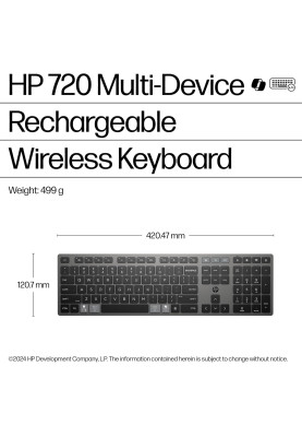 HP Клавіатура мембранна 720 Multi-Device Rechargeable, 109key, WL/BT, EN/UK, чорний