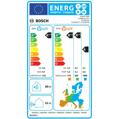 Bosch Кондиціонер Climate 7000i 35м2 інвертор 12000BTU 3.4кВт A+++/A+++ -30°С Wi-Fi R32 сріблястий
