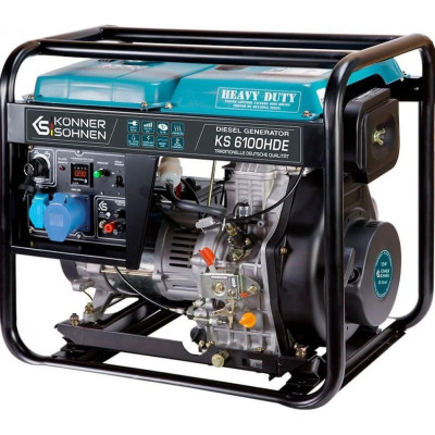 Könner & Söhnen Генератор дизельний Konner&Sohnen KS 6100HDE (EURO V), 230В, 5.5/5.0кВт, електростартер, передстартовий підігрів, 107кг Könner & Söhnen Генератор дизельний Konner&Sohnen KS 6100HDE (EURO V), 230В, 5.5/5.0кВт, електростартер, передстартовий підігрів, 107кг