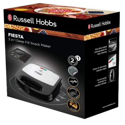 Russell Hobbs Мультимейкер Fiesta 750Вт, алюміній, 3 пластини, корпус-нержав.сталь/пластик, чорний