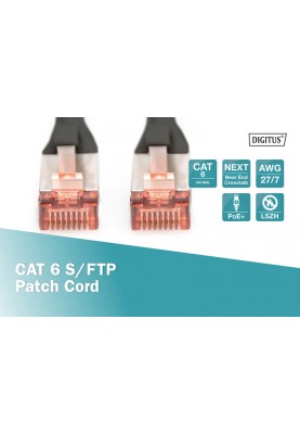 Digitus Патч-корд CAT 6 S-FTP, 10м, AWG 27/7, LSZH, чорний