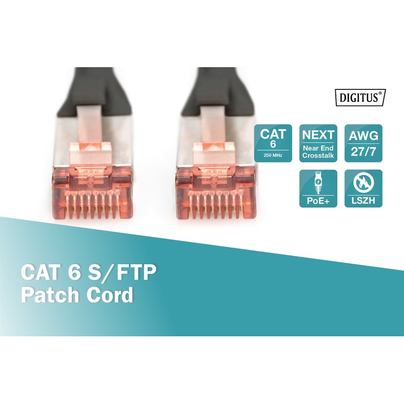 Digitus Патч-корд CAT 6 S-FTP, 10м, AWG 27/7, LSZH, чорний